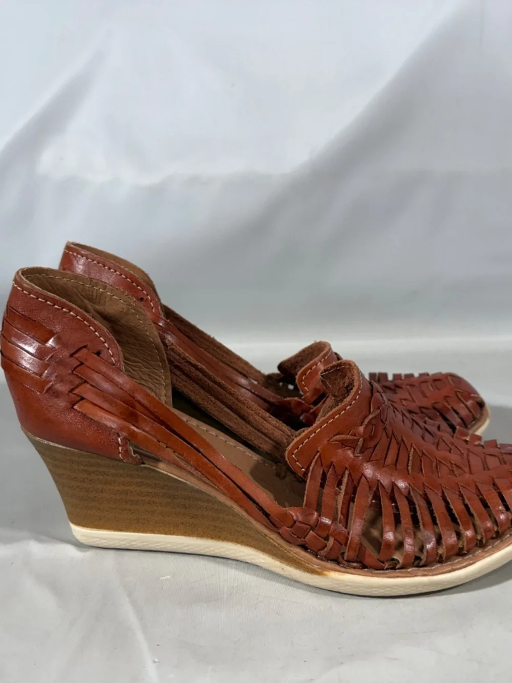 Mexico En La Piel Braided Woven Leather Huarache Wedge Sandals Ankle Womens 8